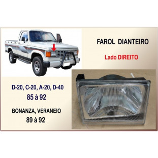 Farol Dianteiro D-20, C-20, A-20, Bonanza, Veraneio 85 à 92 Direito Plástico