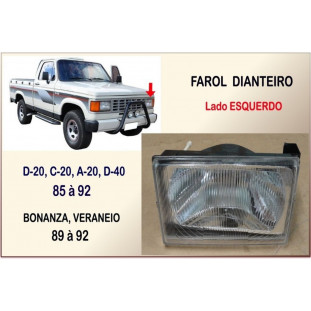 Farol Dianteiro D-20, C-20, A-20, Bonanza, Veraneio 85 à 92 Esquerdo Plástico