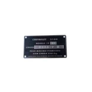 Plaqueta Identificação Chassis Gravada Chevrolet Brasil 3100 1958 a 1963