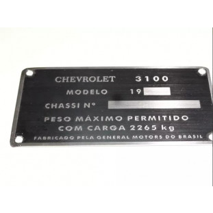 Plaqueta Chassi de Identificação Chevrolet Brasil 3100 58 à 63