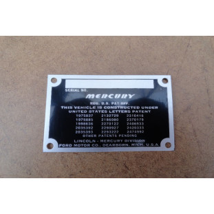 Plaqueta de Identificação Mercury Década de 40 e 50 Nova