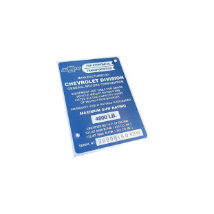 Plaqueta Identificação Chevrolet Marta Rocha 1955 a 1959 Gravada Baixo Relevo