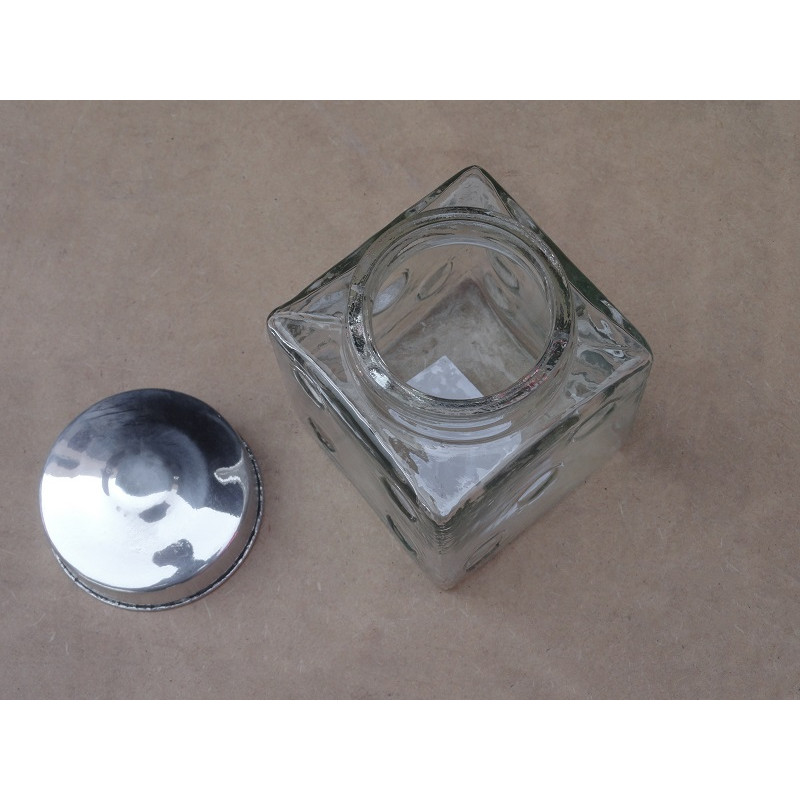 Baleiro de Vidro Decorativo Dado Cubo Novo Tampa Alumínio