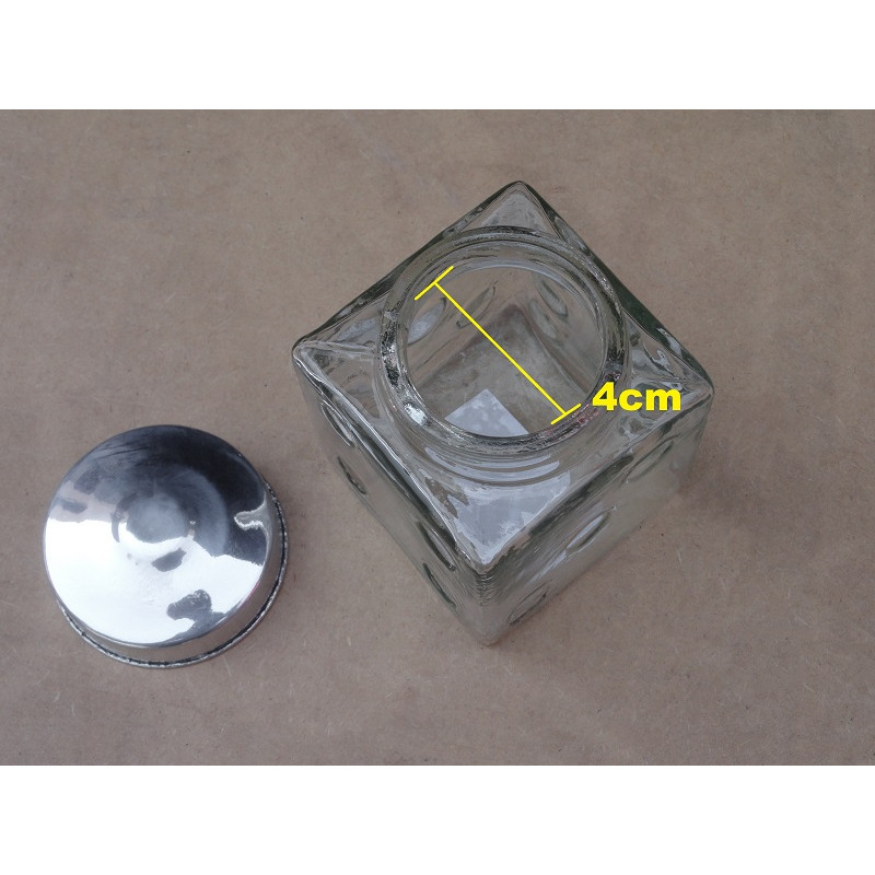 Baleiro de Vidro Decorativo Dado Cubo Novo Tampa Alumínio