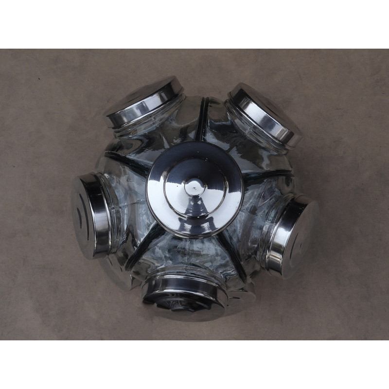 Baleiro Giratório de Vidro Médio 2 Andares Decorativo Duplo Tampa Alumínio