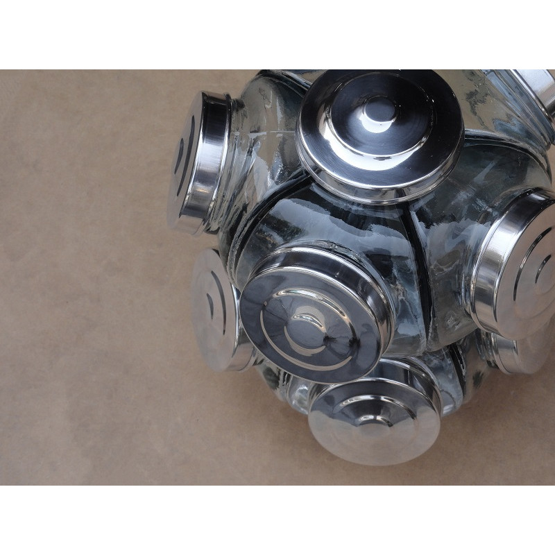 Baleiro Giratório de Vidro Médio 2 Andares Decorativo Duplo Tampa Alumínio