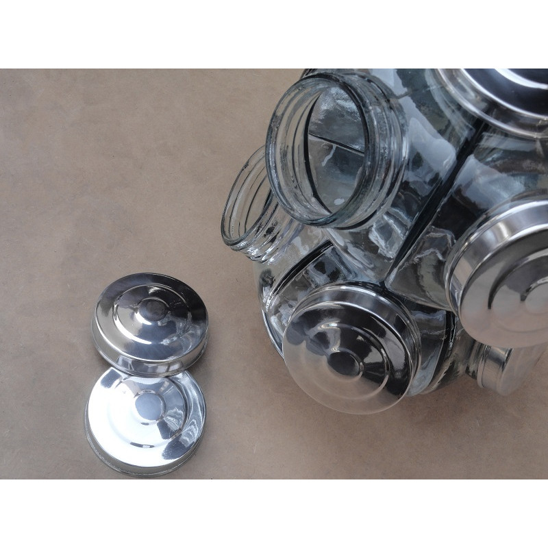 Baleiro Giratório de Vidro Médio 2 Andares Decorativo Duplo Tampa Alumínio