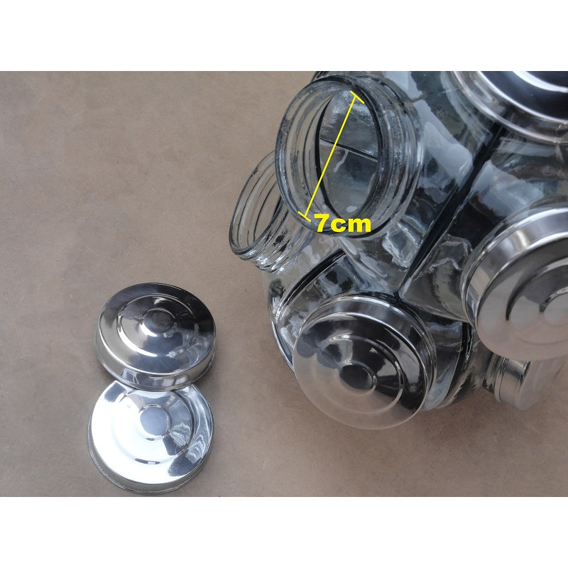 Baleiro Giratório de Vidro Médio 2 Andares Decorativo Duplo Tampa Alumínio