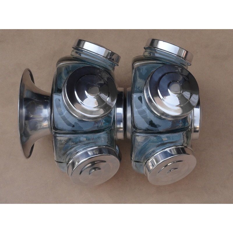 Baleiro Giratório de Vidro Médio 2 Andares Decorativo Duplo Tampa Alumínio