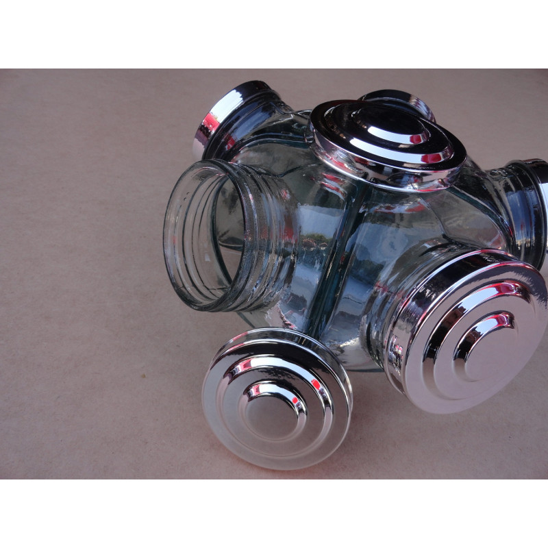 Baleiro Giratório Médio Em Vidro Decorativo Tampa Prata