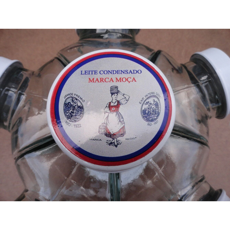 Baleiro Vidro Temático Leite Moça Giratório Pequeno Novo