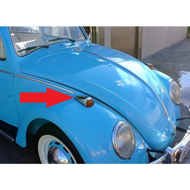 Capa Metal Cromado do Pisca Fusca 65 à 70 Sorriso Curto - Unitário