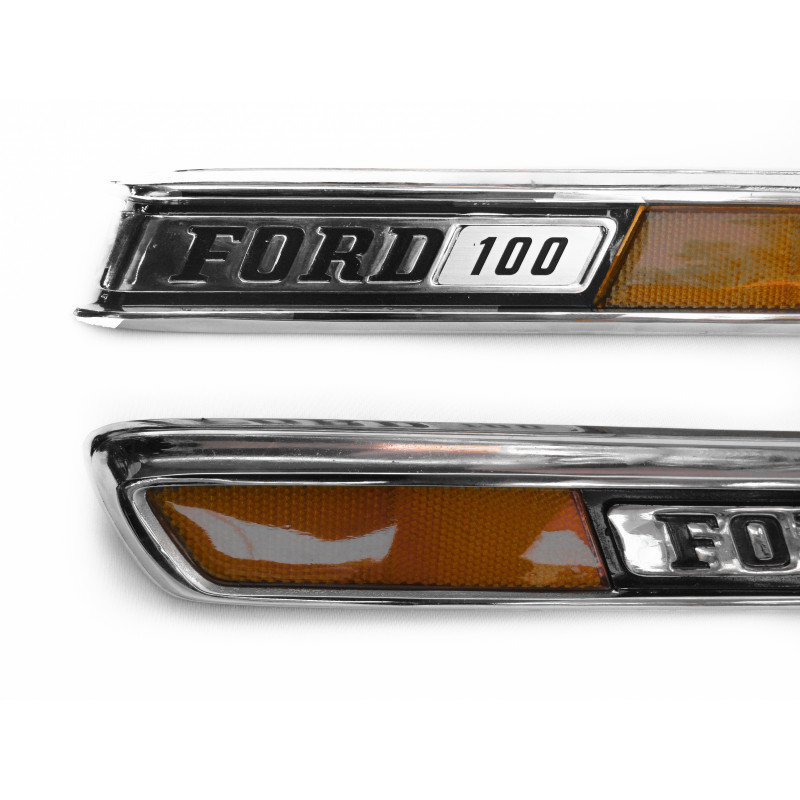 Emblema Lateral Capô Ford F-100 72 à 79 Restaurado Lente Reprodução Par 