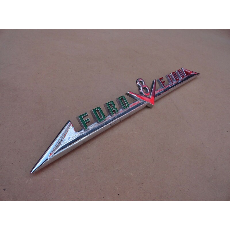 Emblema Lateral Capô F-100 V8 1965 a 1968 Original Cromado