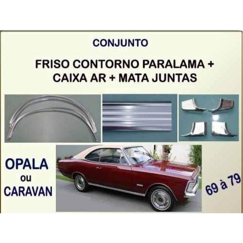 Friso Contorno Paralama + Caixa de Ar + Mata Juntas Opala Caravan Alumínio Polido – Jogo