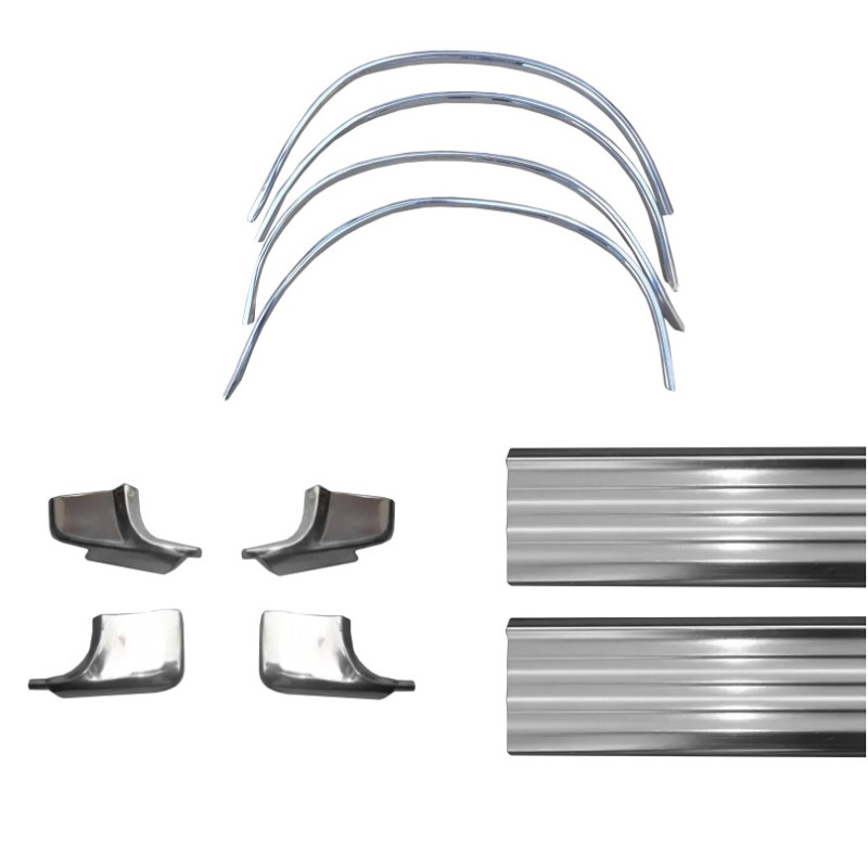 Friso Contorno Paralama + Caixa de Ar + Mata Juntas Opala Caravan Alumínio Polido – Jogo