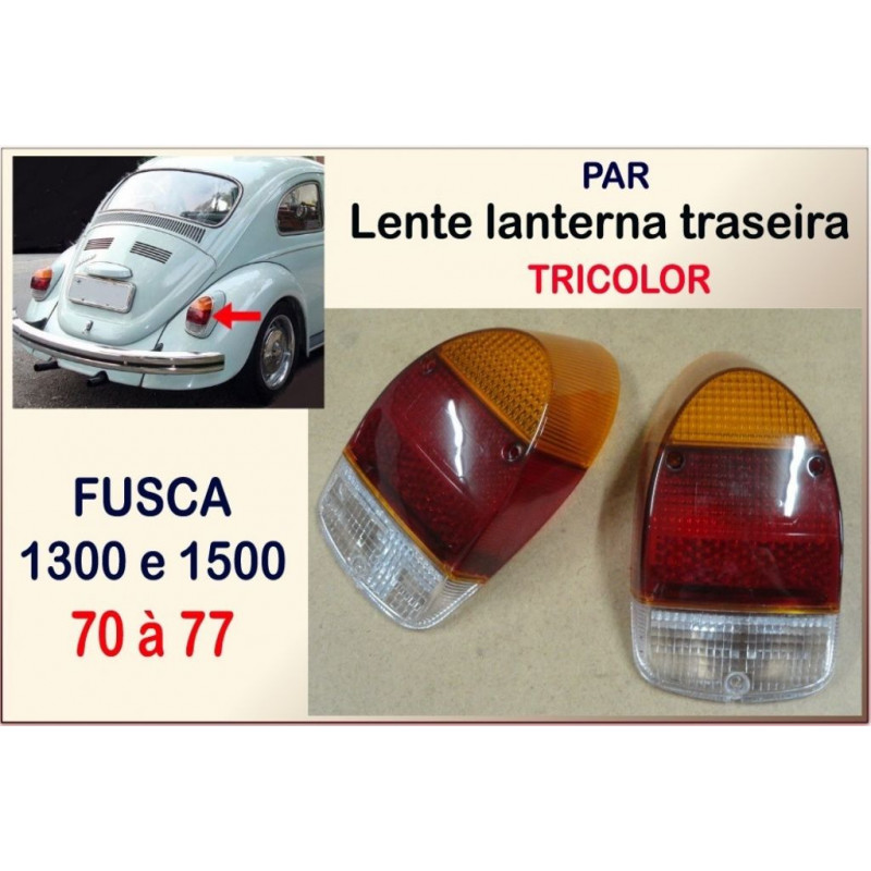 Lente Lanterna Traseira Fusca 1300 1300L 1500 Tricolor Acrílico - Par