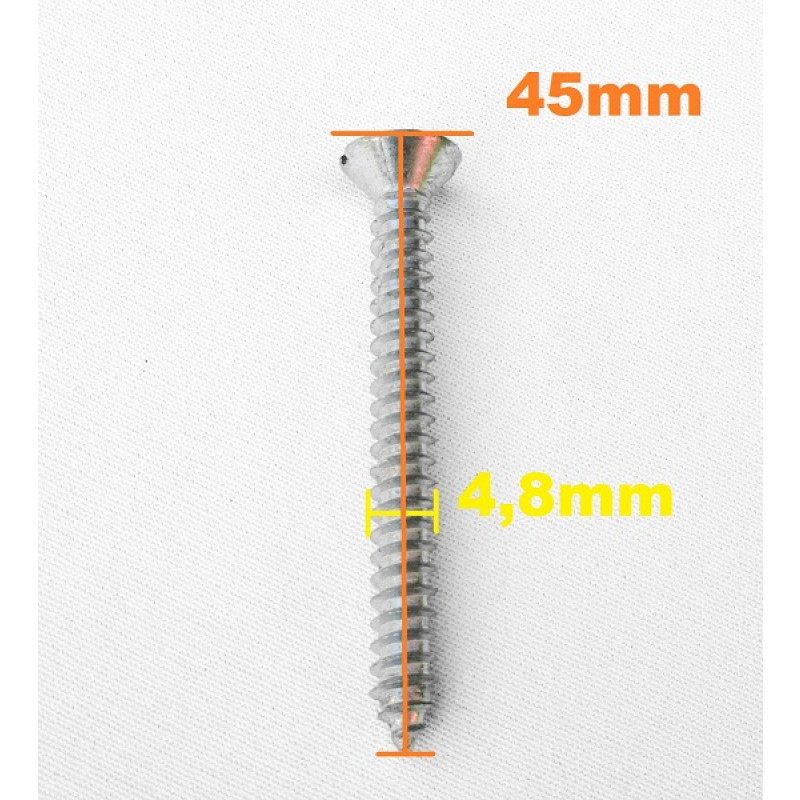 Parafuso Cabeça Cônica Fenda 4,8 x 45mm Auto Atarraxante Zincado Jogo com 10