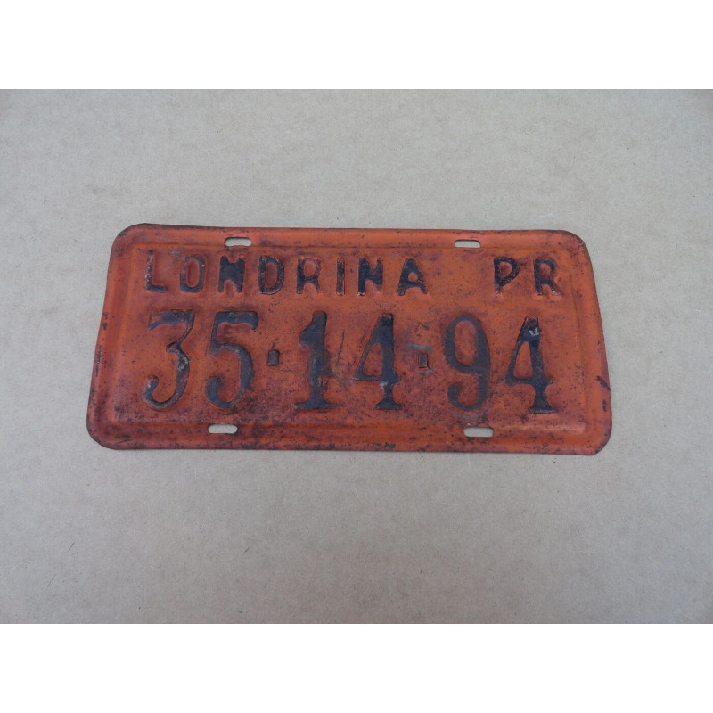 Placa Antiga Laranja Carro Década 50 60 Londrina 6 Números