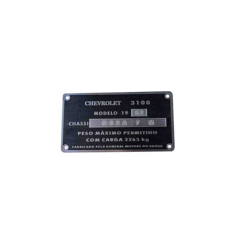 Plaqueta Identificação Chassis Gravada Chevrolet Brasil 3100 1958 a 1963