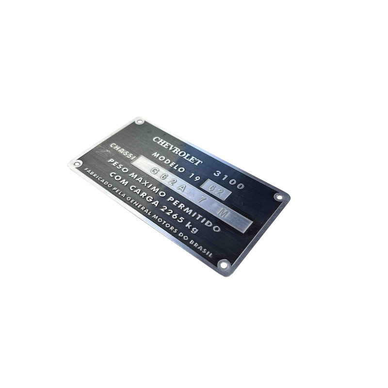 Plaqueta Identificação Chassis Gravada Chevrolet Brasil 3100 1958 a 1963