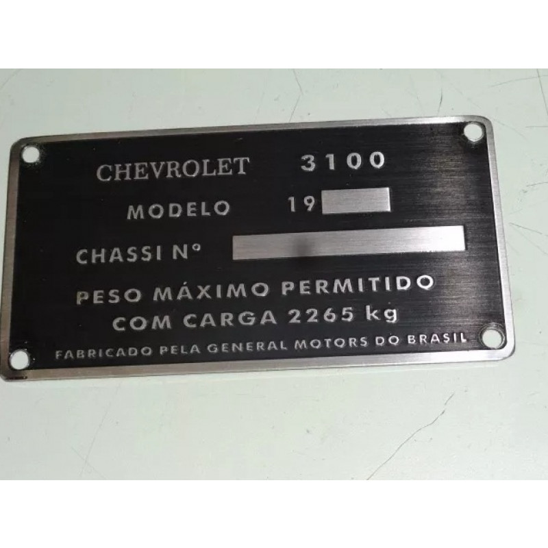 Plaqueta Chassi de Identificação Chevrolet Brasil 3100 58 à 63