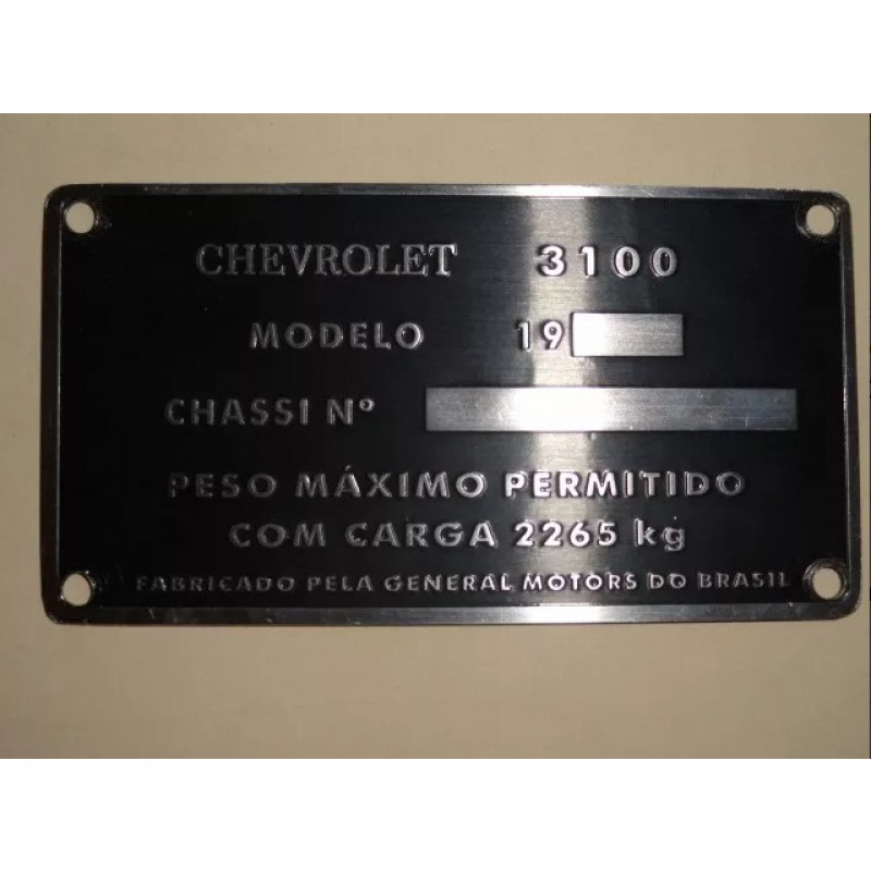 Plaqueta Chassi de Identificação Chevrolet Brasil 3100 58 à 63