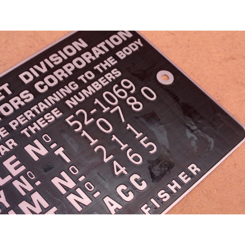 Plaqueta Cofre Motor Chevrolet 1942 a 1957 Bel Air 210 Fleet