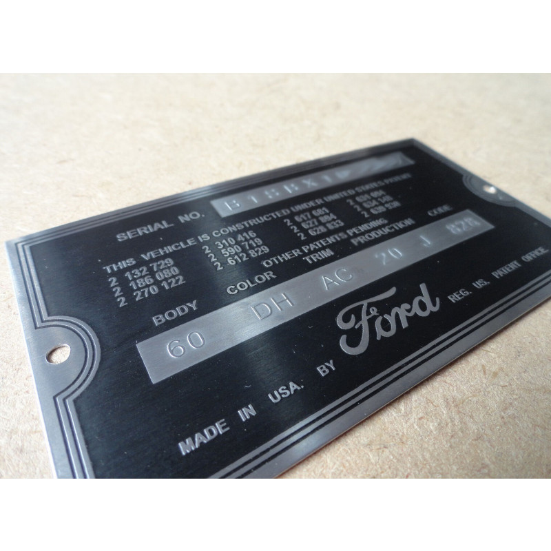Plaqueta Identificação Chassis Ford Década 50 e 60 Gravação Alto Relevo