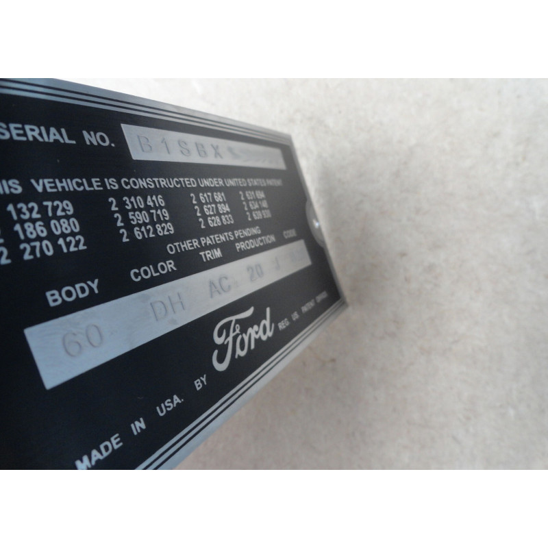 Plaqueta Identificação Chassis Ford Década 50 e 60 Gravação Alto Relevo