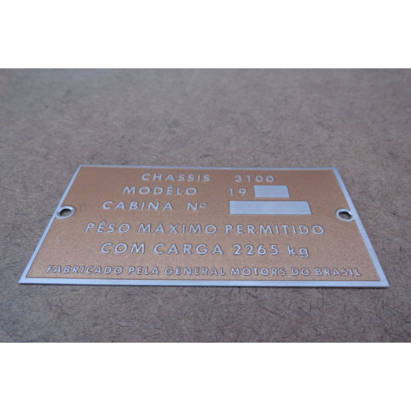 Plaqueta de Identificação Cabine Chevrolet Brasil 3100 1958 à 1962 Nova
