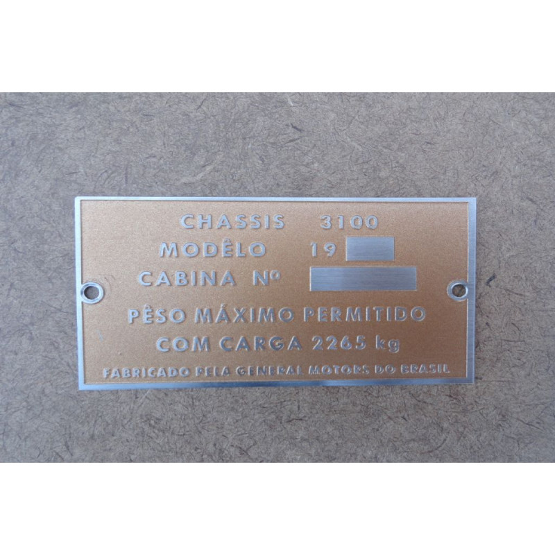 Plaqueta de Identificação Cabine Chevrolet Brasil 3100 1958 à 1962 Nova