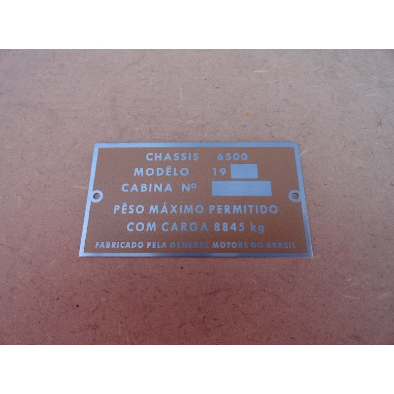 Plaqueta Identificação Cabine Caminhão Chevrolet Brasil 6500 1958 a 1963