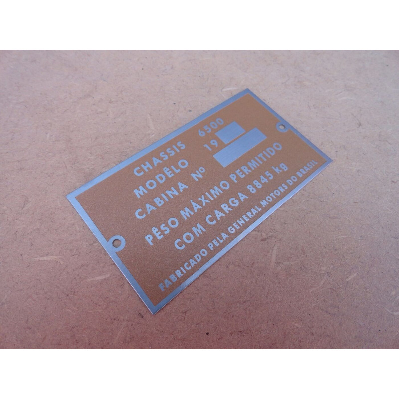 Plaqueta Identificação Cabine Caminhão Chevrolet Brasil 6500 1958 a 1963