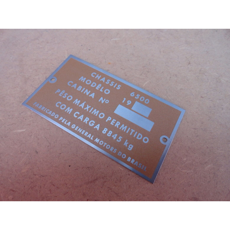 Plaqueta Identificação Cabine Caminhão Chevrolet Brasil 6500 1958 a 1963