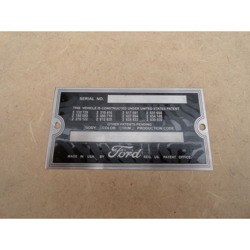 Plaqueta Identificação Chassis Ford Década 50 e 60