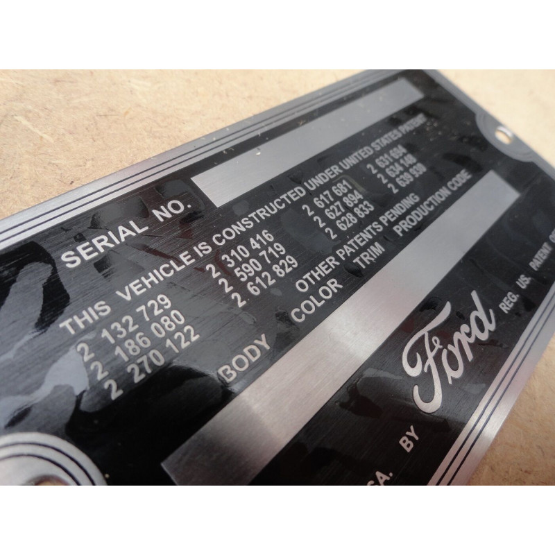 Plaqueta Identificação Chassis Ford Década 50 e 60
