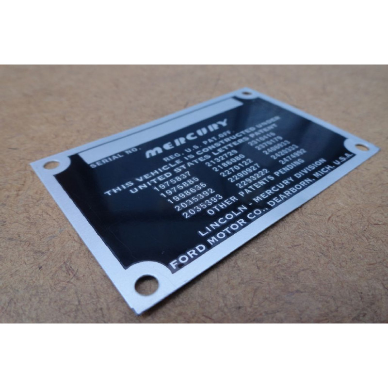 Plaqueta de Identificação Mercury Década de 40 e 50 Nova