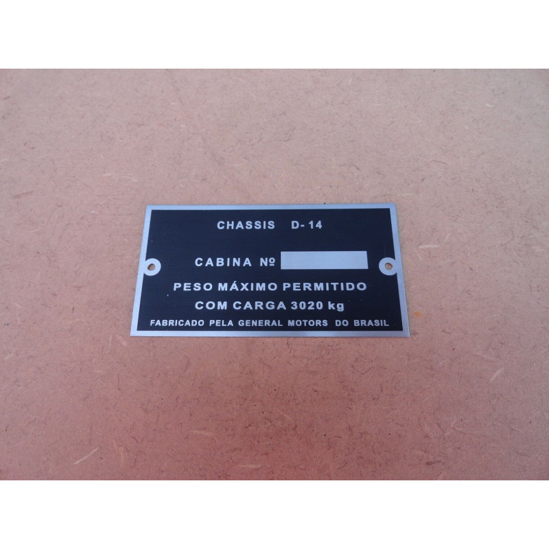 Plaqueta De Identificação D-10 1979 A 1985 Reprodução