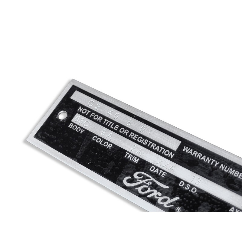 Plaqueta Identificação Chassi Ford Mustang 1966 1967 Gravada Baixo Relevo