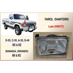 Farol Dianteiro D-20, C-20, A-20, Bonanza, Veraneio 85 à 92 Direito Plástico