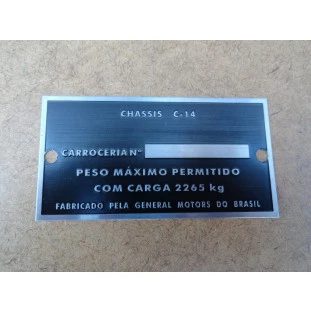 Plaqueta de Identificação C-14 C-10 Veraneio 64 em Diante