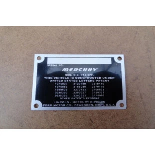 Plaqueta de Identificação Mercury Década de 40 e 50 Nova