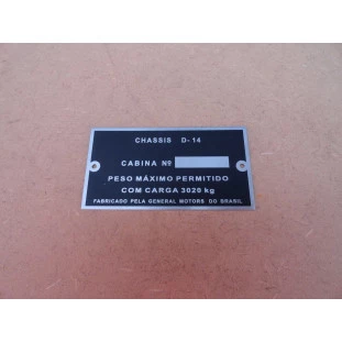 Plaqueta De Identificação D-10 1979 A 1985 Reprodução