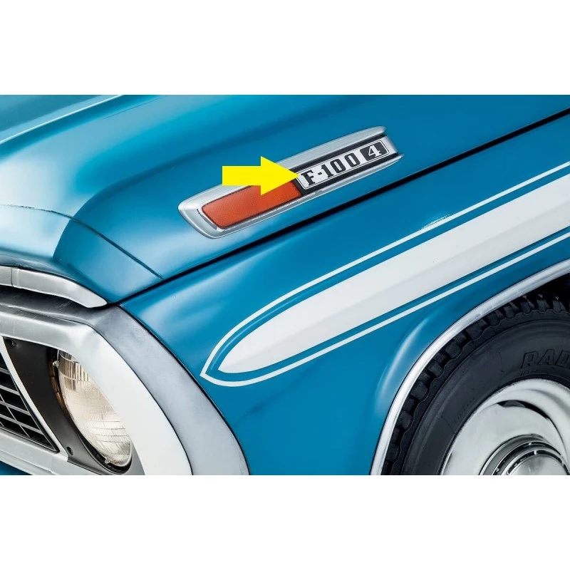 Emblema F-100 4 Cilindros Emblema Lateral Capô F-100 1976 a 1979 - Par