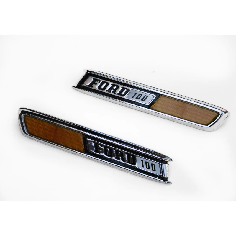 Emblema Lateral Capô Ford F-100 72 à 79 Restaurado Lente Reprodução Par 