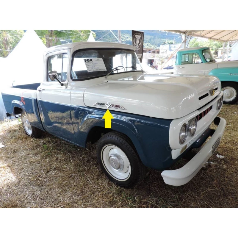 Emblema Lateral Capô F-100 V8 1965 a 1968 Original Cromado