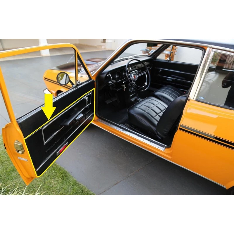 Forro Porta Corcel I 1971 e 1972 2 Portas Quadriculado Preto com Friso - Jogo 04 Peças