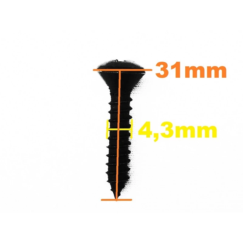 Parafuso Cabeça Cônica Phillips 4,3 X 31mm Auto Atarraxante Preto Jogo com 10