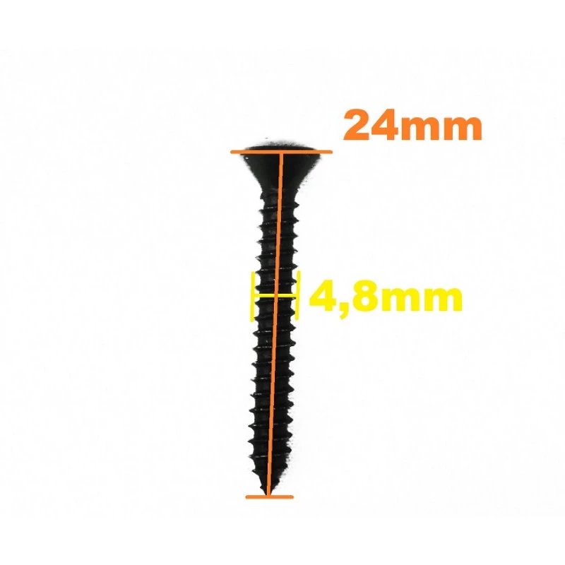 Parafuso Cabeça Cônica Phillips 4,8 x 24mm Auto Atarraxante Preto Jogo com 10
